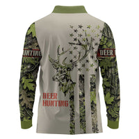 Deer Skull Camouflage Long Sleeve Polo Shirt American Hunting Culture in Forest Green and Earth Tones