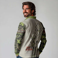 Deer Skull Camouflage Long Sleeve Polo Shirt American Hunting Culture in Forest Green and Earth Tones