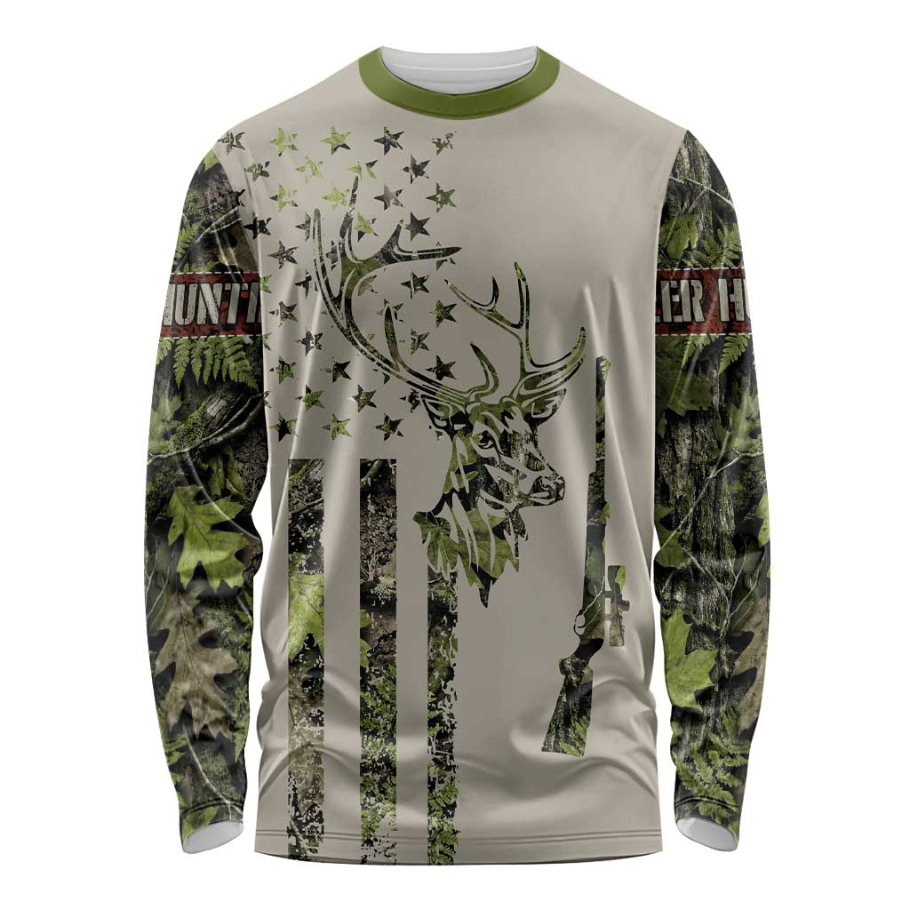 Deer Skull Camouflage Long Sleeve Shirt American Hunting Culture in Forest Green and Earth Tones