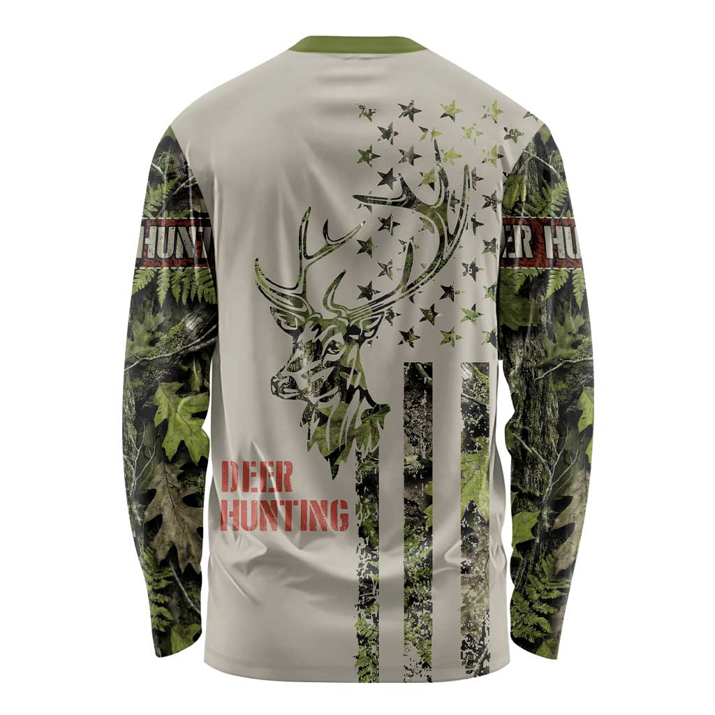 Deer Skull Camouflage Long Sleeve Shirt American Hunting Culture in Forest Green and Earth Tones