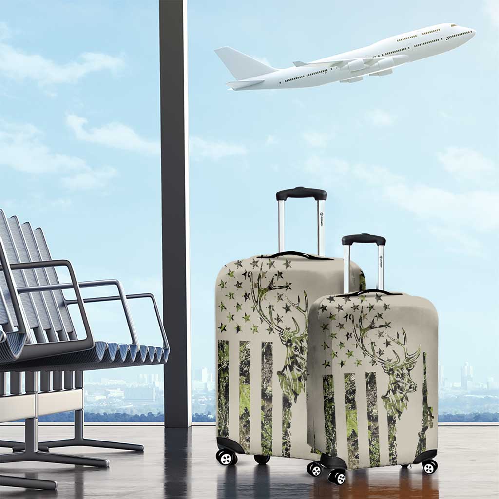 Deer Skull Camouflage Luggage Cover American Hunting Culture in Forest Green and Earth Tones