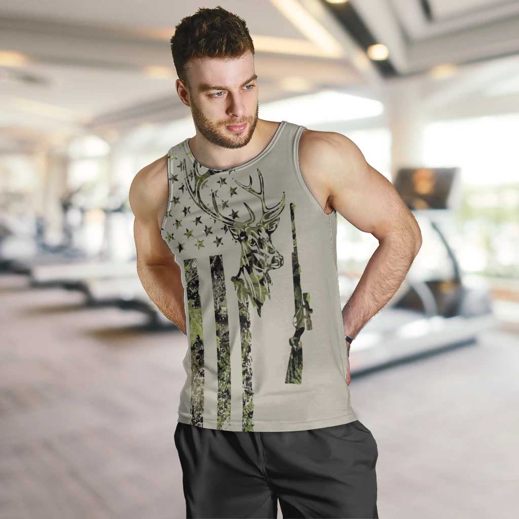 Deer Skull Camouflage Men Tank Top American Hunting Culture in Forest Green and Earth Tones