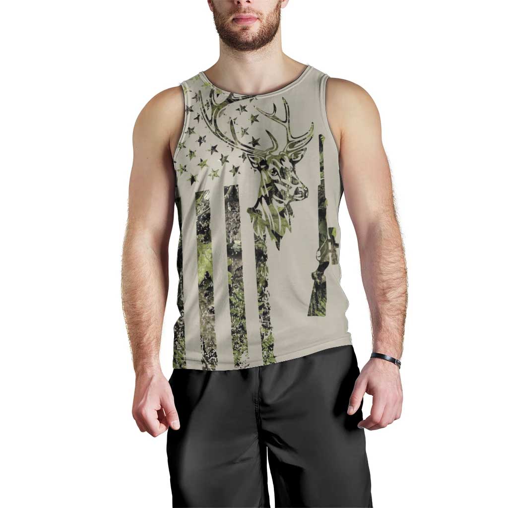 Deer Skull Camouflage Men Tank Top American Hunting Culture in Forest Green and Earth Tones