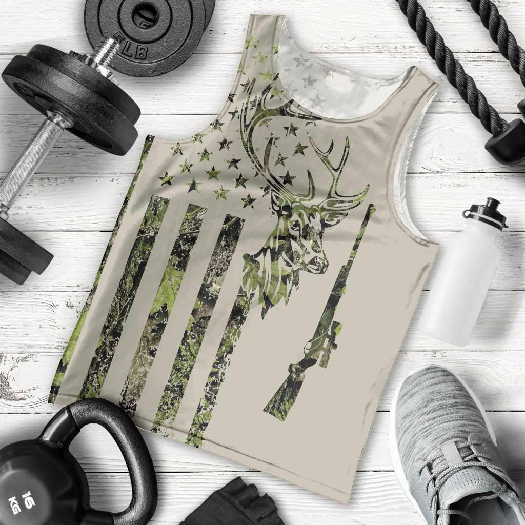 Deer Skull Camouflage Men Tank Top American Hunting Culture in Forest Green and Earth Tones