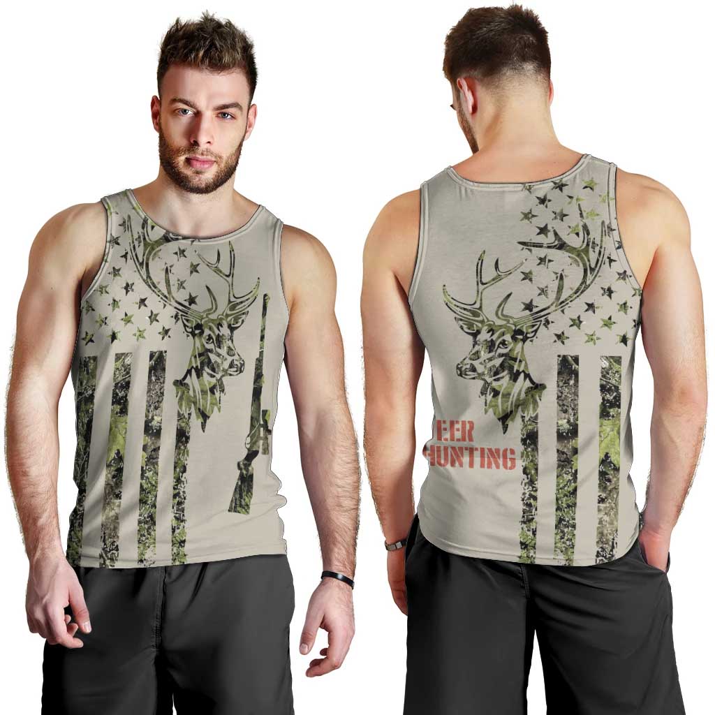Deer Skull Camouflage Men Tank Top American Hunting Culture in Forest Green and Earth Tones