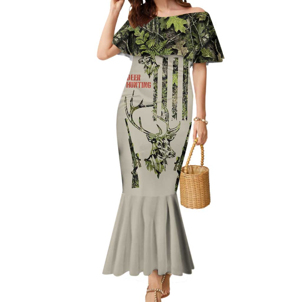 Deer Skull Camouflage Mermaid Dress American Hunting Culture in Forest Green and Earth Tones