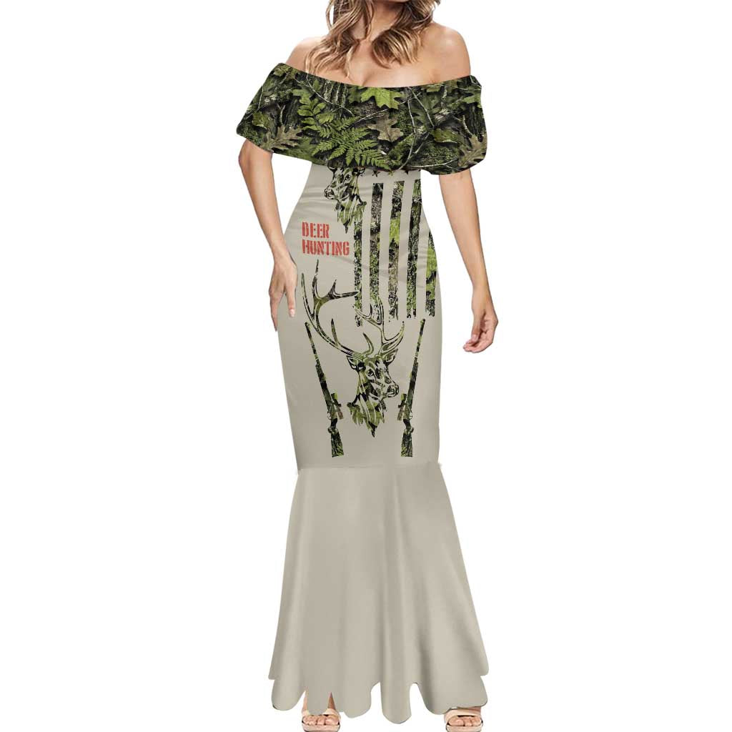 Deer Skull Camouflage Mermaid Dress American Hunting Culture in Forest Green and Earth Tones