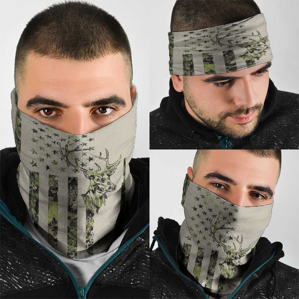 Deer Skull Camouflage Neck Gaiter American Hunting Culture in Forest Green and Earth Tones