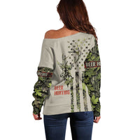 Deer Skull Camouflage Off Shoulder Sweater American Hunting Culture in Forest Green and Earth Tones
