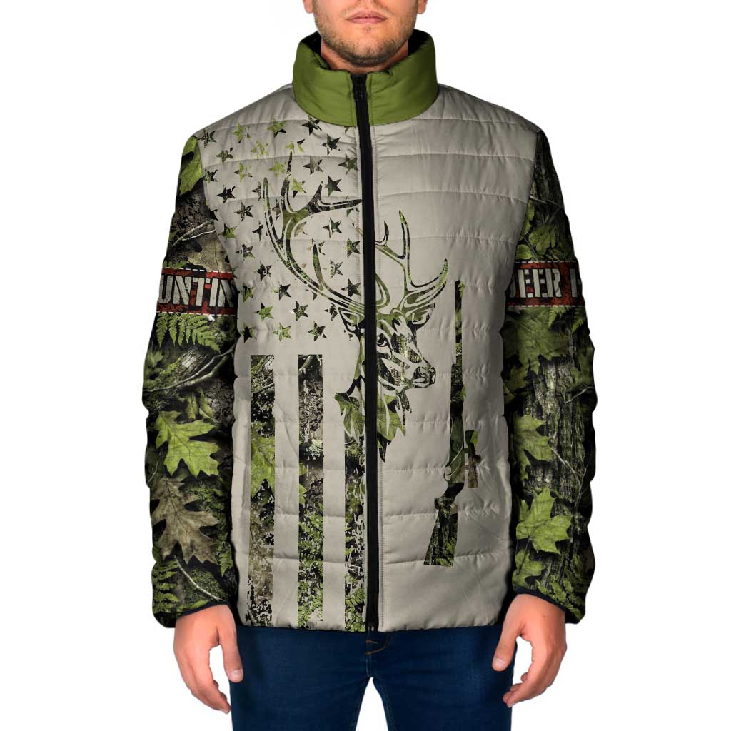 Deer Skull Camouflage Padded Jacket American Hunting Culture in Forest Green and Earth Tones