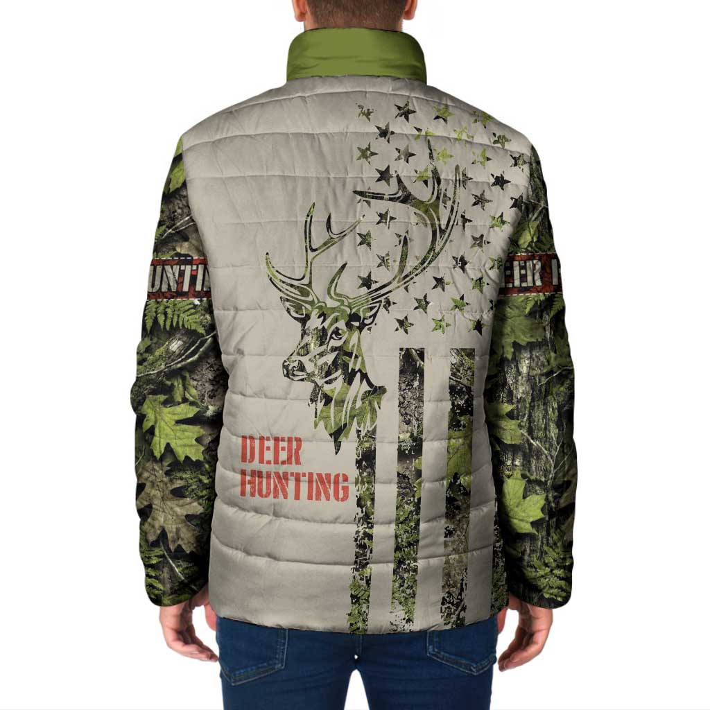 Deer Skull Camouflage Padded Jacket American Hunting Culture in Forest Green and Earth Tones