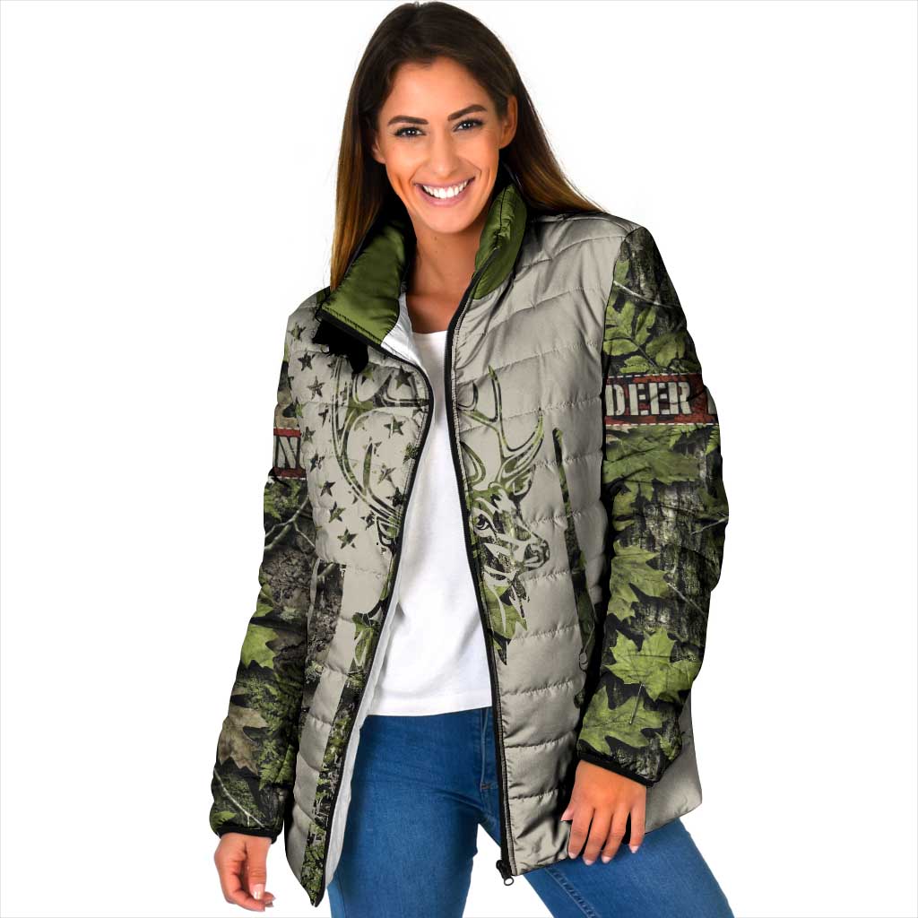 Deer Skull Camouflage Padded Jacket American Hunting Culture in Forest Green and Earth Tones