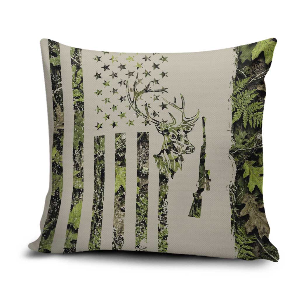 Deer Skull Camouflage Pillow Cover American Hunting Culture in Forest Green and Earth Tones
