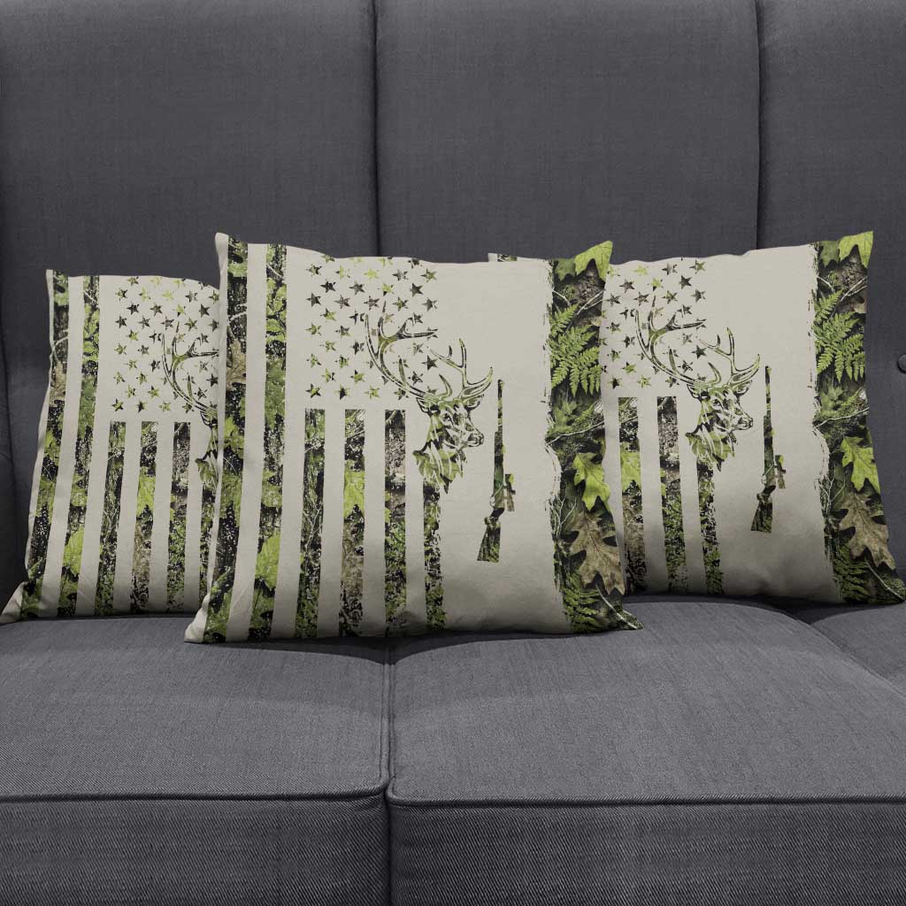 Deer Skull Camouflage Pillow Cover American Hunting Culture in Forest Green and Earth Tones