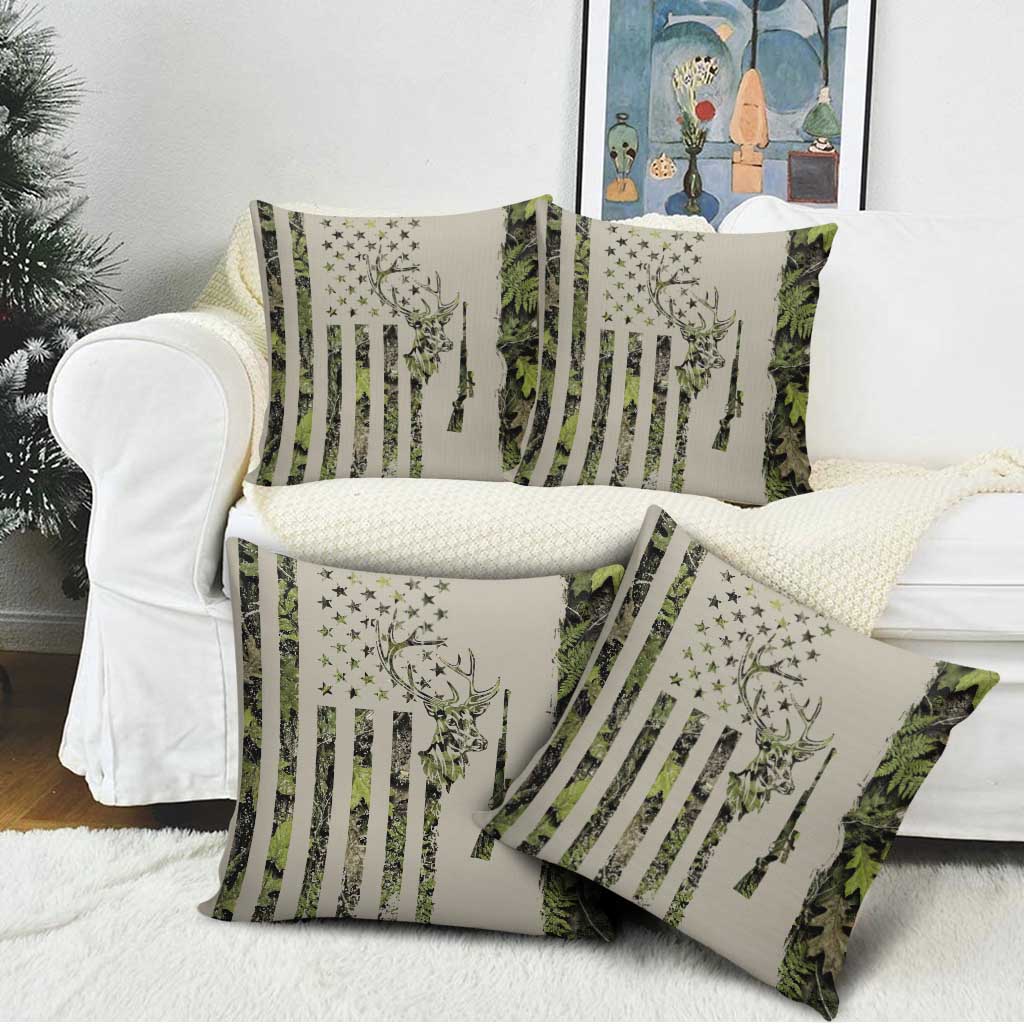 Deer Skull Camouflage Pillow Cover American Hunting Culture in Forest Green and Earth Tones