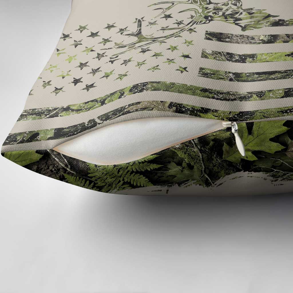 Deer Skull Camouflage Pillow Cover American Hunting Culture in Forest Green and Earth Tones