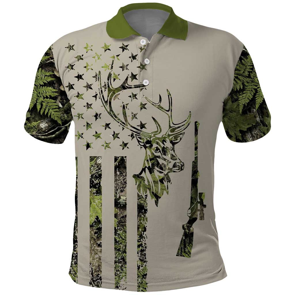 Deer Skull Camouflage Polo Shirt American Hunting Culture in Forest Green and Earth Tones