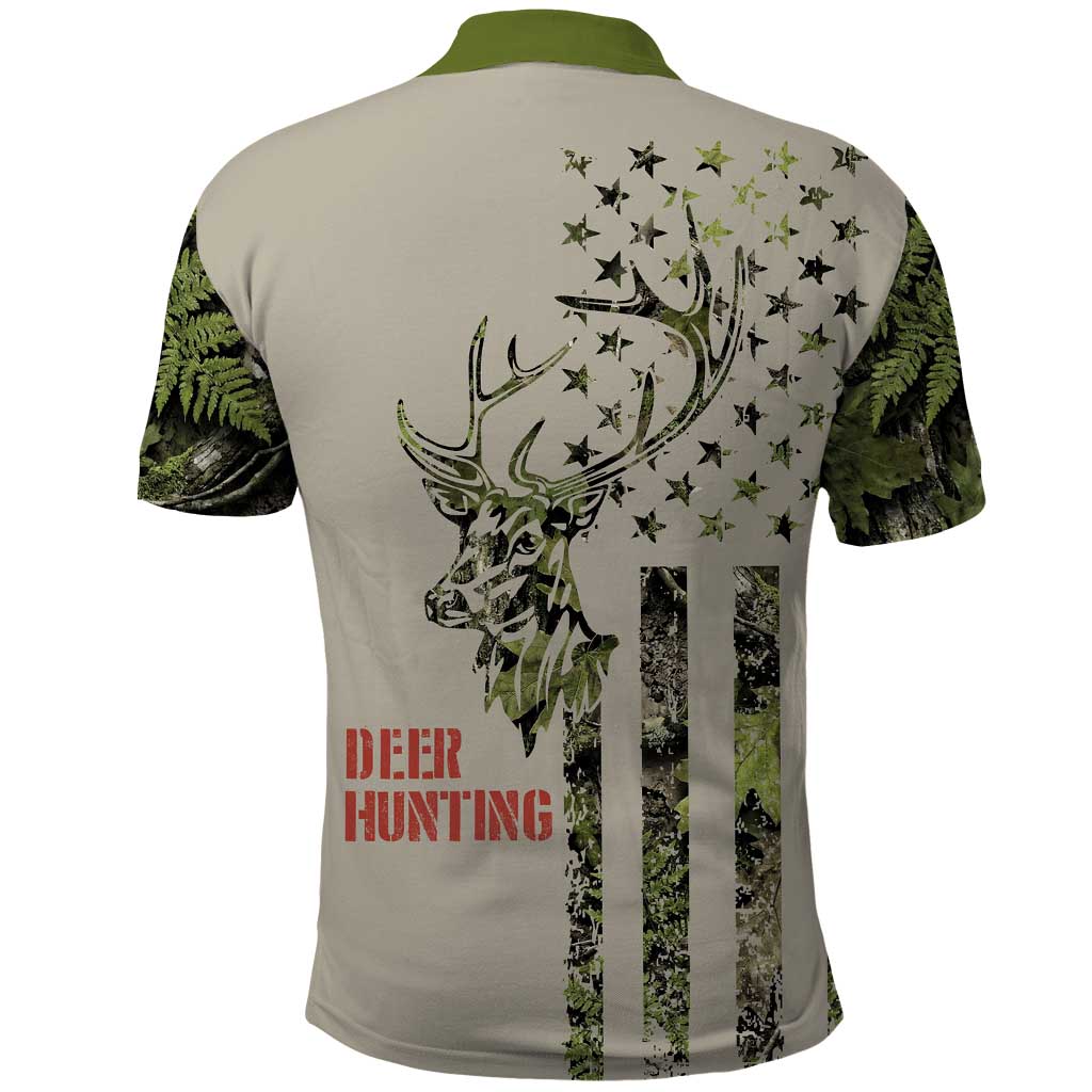 Deer Skull Camouflage Polo Shirt American Hunting Culture in Forest Green and Earth Tones