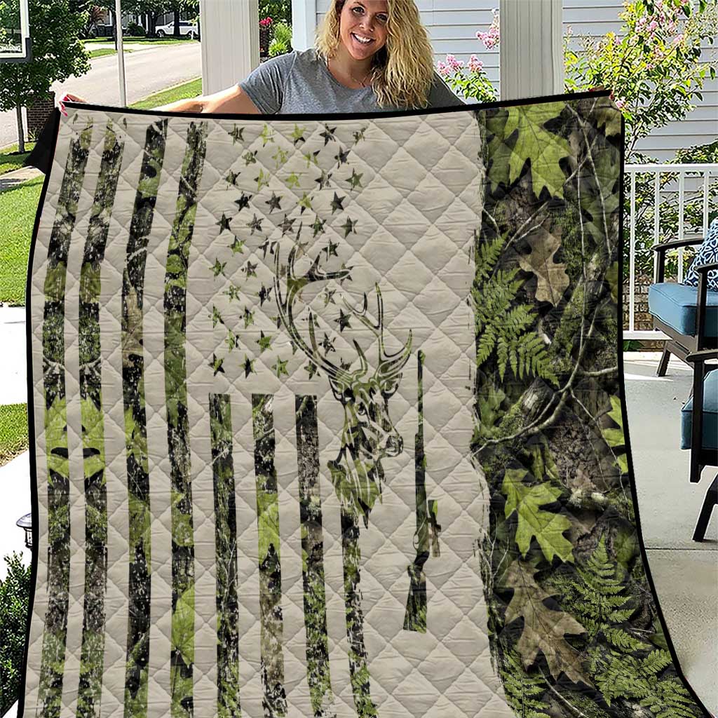 Deer Skull Camouflage Quilt American Hunting Culture in Forest Green and Earth Tones