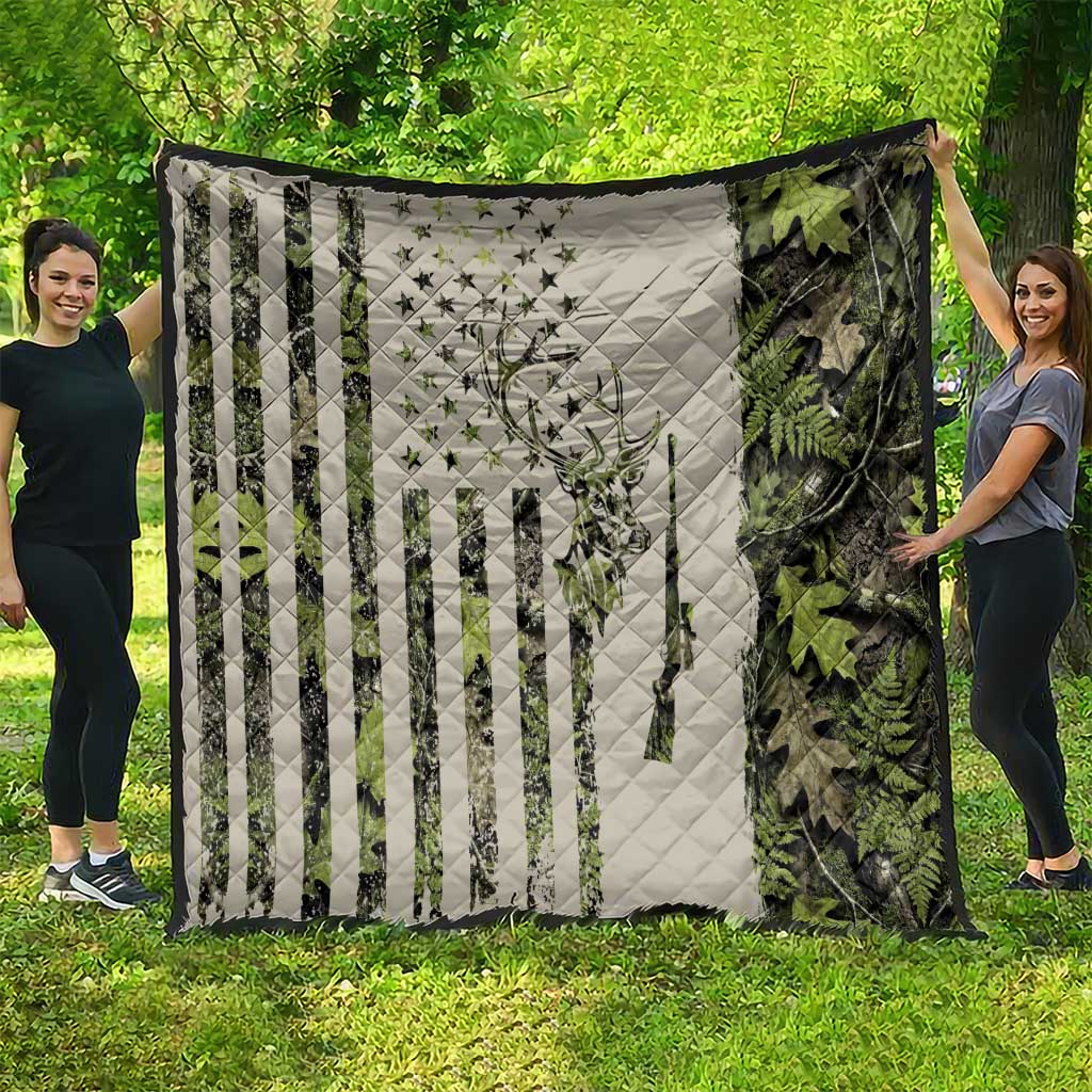 Deer Skull Camouflage Quilt American Hunting Culture in Forest Green and Earth Tones
