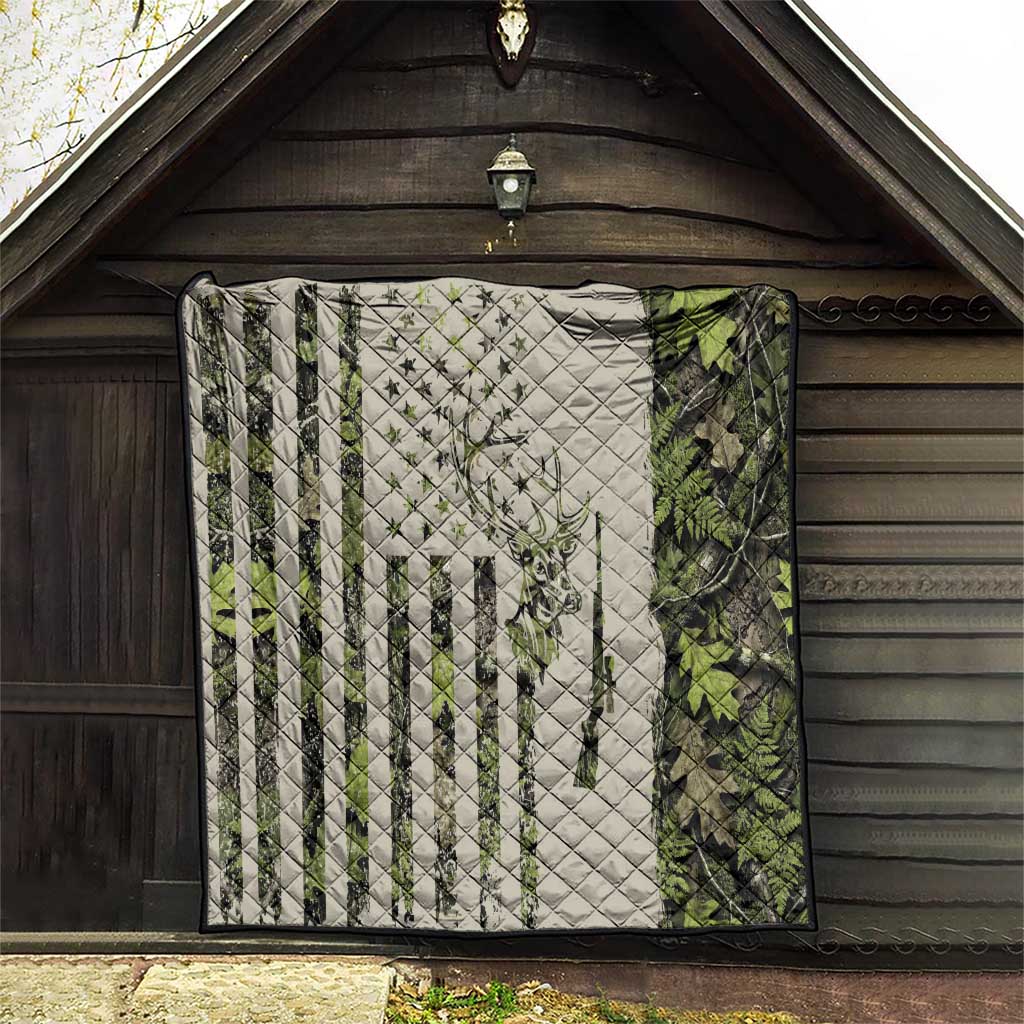 Deer Skull Camouflage Quilt American Hunting Culture in Forest Green and Earth Tones
