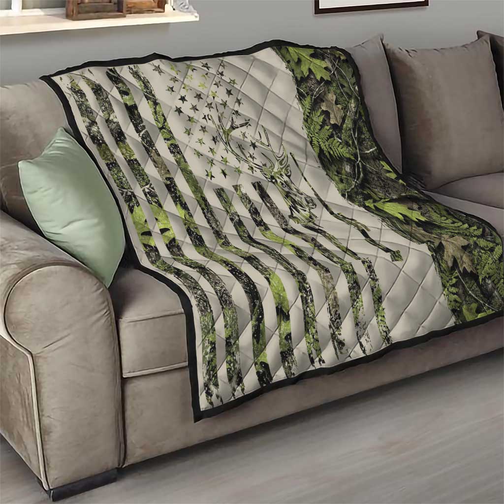 Deer Skull Camouflage Quilt American Hunting Culture in Forest Green and Earth Tones
