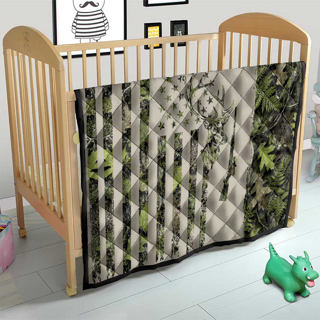Deer Skull Camouflage Quilt American Hunting Culture in Forest Green and Earth Tones