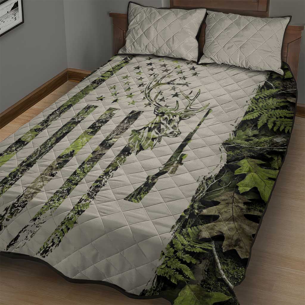 Deer Skull Camouflage Quilt Bed Set American Hunting Culture in Forest Green and Earth Tones