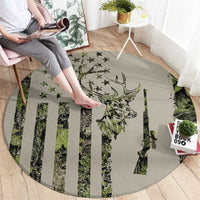Deer Skull Camouflage Round Carpet American Hunting Culture in Forest Green and Earth Tones