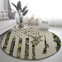 Deer Skull Camouflage Round Carpet American Hunting Culture in Forest Green and Earth Tones