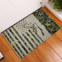 Deer Skull Camouflage Rubber Doormat American Hunting Culture in Forest Green and Earth Tones