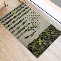 Deer Skull Camouflage Rubber Doormat American Hunting Culture in Forest Green and Earth Tones