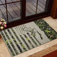 Deer Skull Camouflage Rubber Doormat American Hunting Culture in Forest Green and Earth Tones