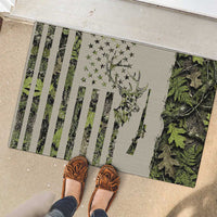 Deer Skull Camouflage Rubber Doormat American Hunting Culture in Forest Green and Earth Tones