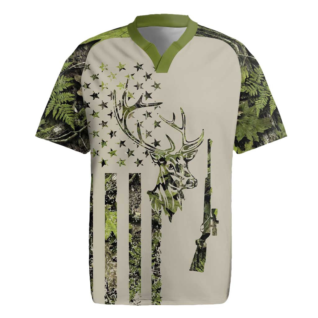 Deer Skull Camouflage Rugby Jersey American Hunting Culture in Forest Green and Earth Tones