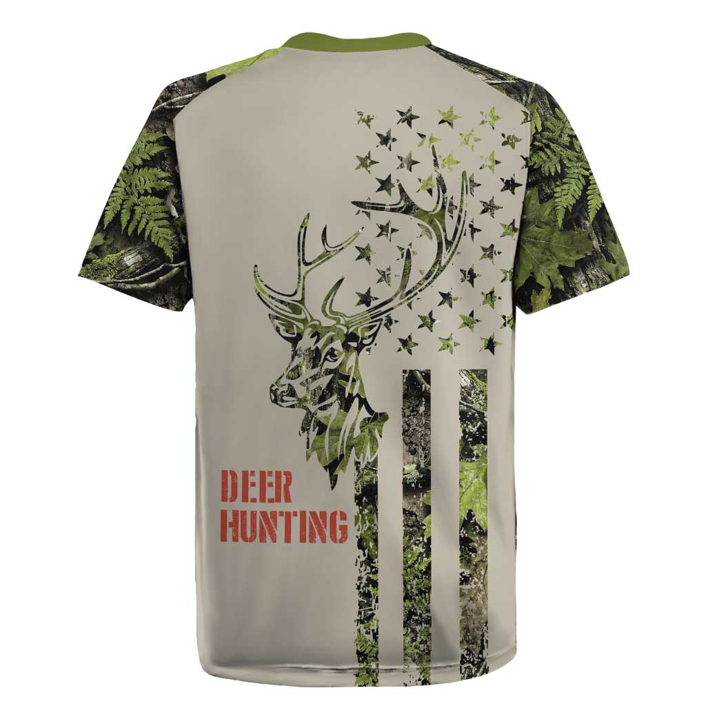 Deer Skull Camouflage Rugby Jersey American Hunting Culture in Forest Green and Earth Tones
