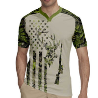Deer Skull Camouflage Rugby Jersey American Hunting Culture in Forest Green and Earth Tones