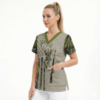 Deer Skull Camouflage Scrub Top American Hunting Culture in Forest Green and Earth Tones