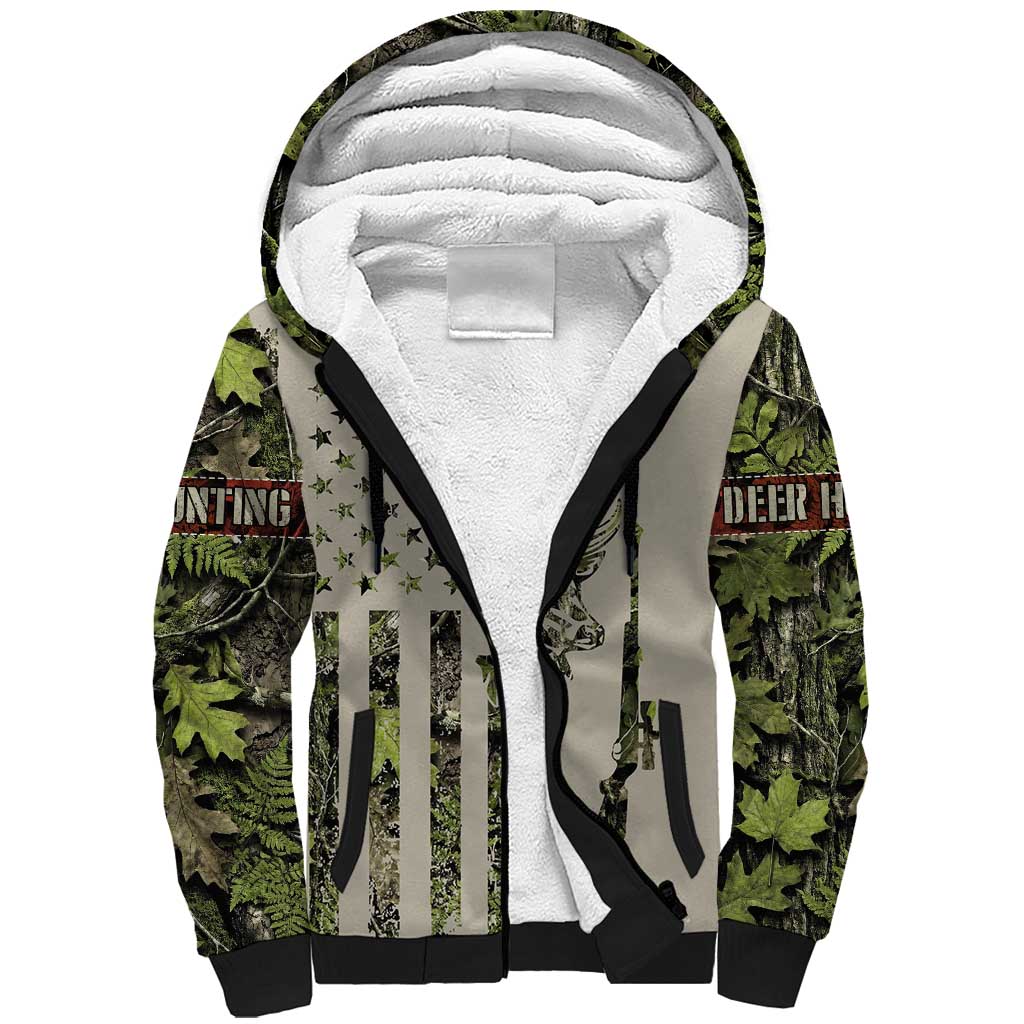 Deer Skull Camouflage Sherpa Hoodie American Hunting Culture in Forest Green and Earth Tones