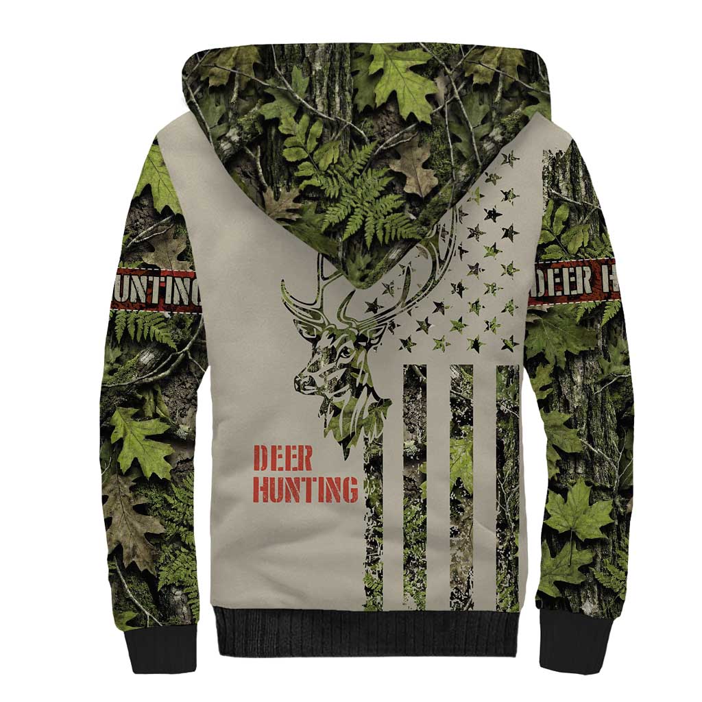 Deer Skull Camouflage Sherpa Hoodie American Hunting Culture in Forest Green and Earth Tones