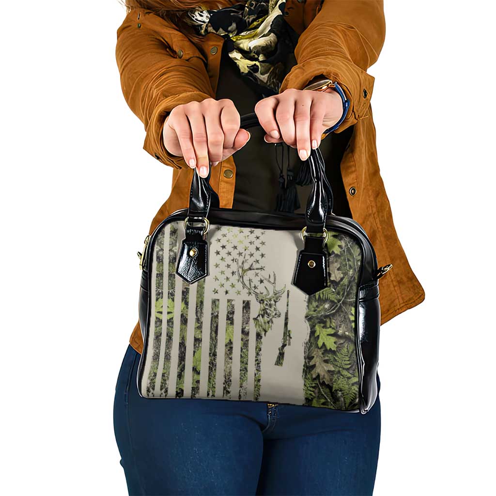 Deer Skull Camouflage Shoulder Handbag American Hunting Culture in Forest Green and Earth Tones