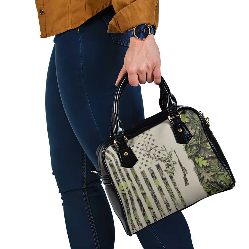 Deer Skull Camouflage Shoulder Handbag American Hunting Culture in Forest Green and Earth Tones