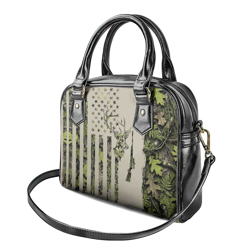 Deer Skull Camouflage Shoulder Handbag American Hunting Culture in Forest Green and Earth Tones