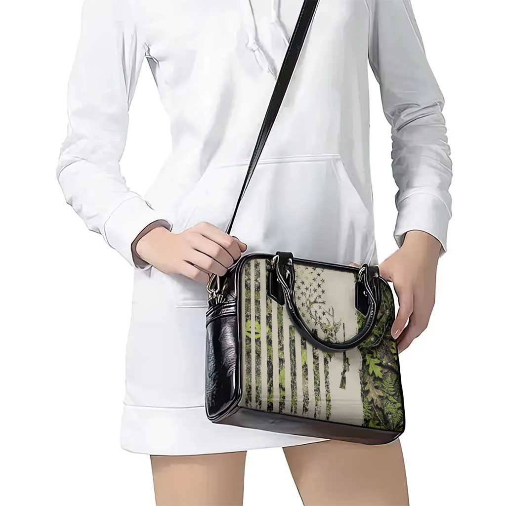 Deer Skull Camouflage Shoulder Handbag American Hunting Culture in Forest Green and Earth Tones