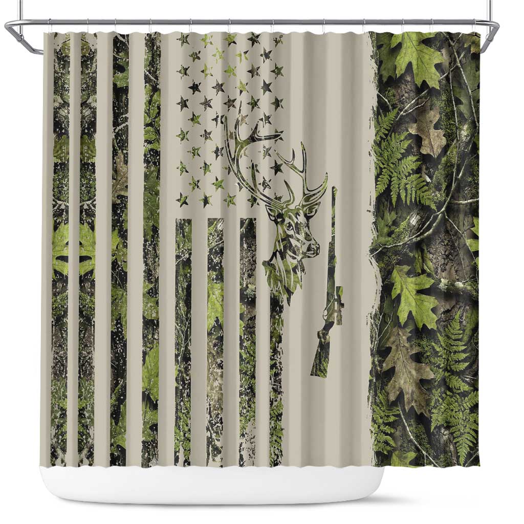 Deer Skull Camouflage Shower Curtain American Hunting Culture in Forest Green and Earth Tones