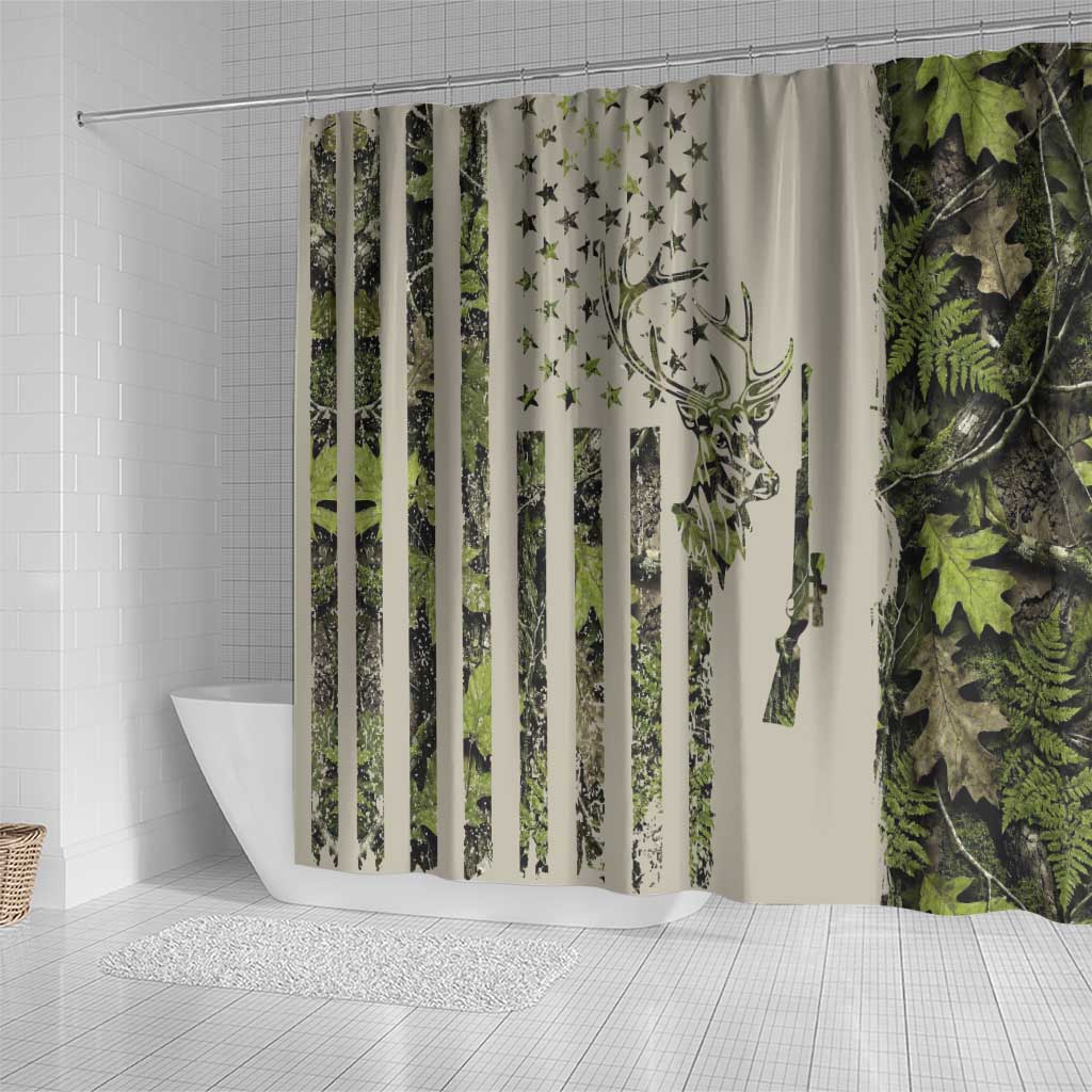 Deer Skull Camouflage Shower Curtain American Hunting Culture in Forest Green and Earth Tones