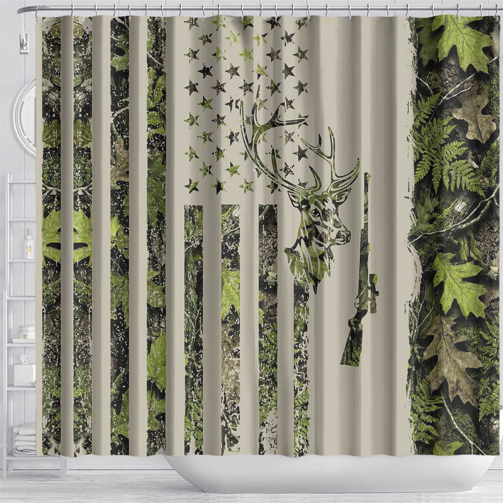 Deer Skull Camouflage Shower Curtain American Hunting Culture in Forest Green and Earth Tones