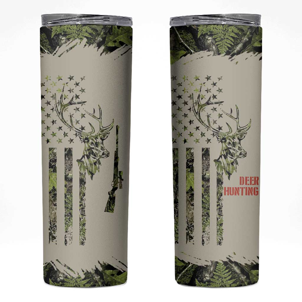 Deer Skull Camouflage Skinny Tumbler American Hunting Culture in Forest Green and Earth Tones