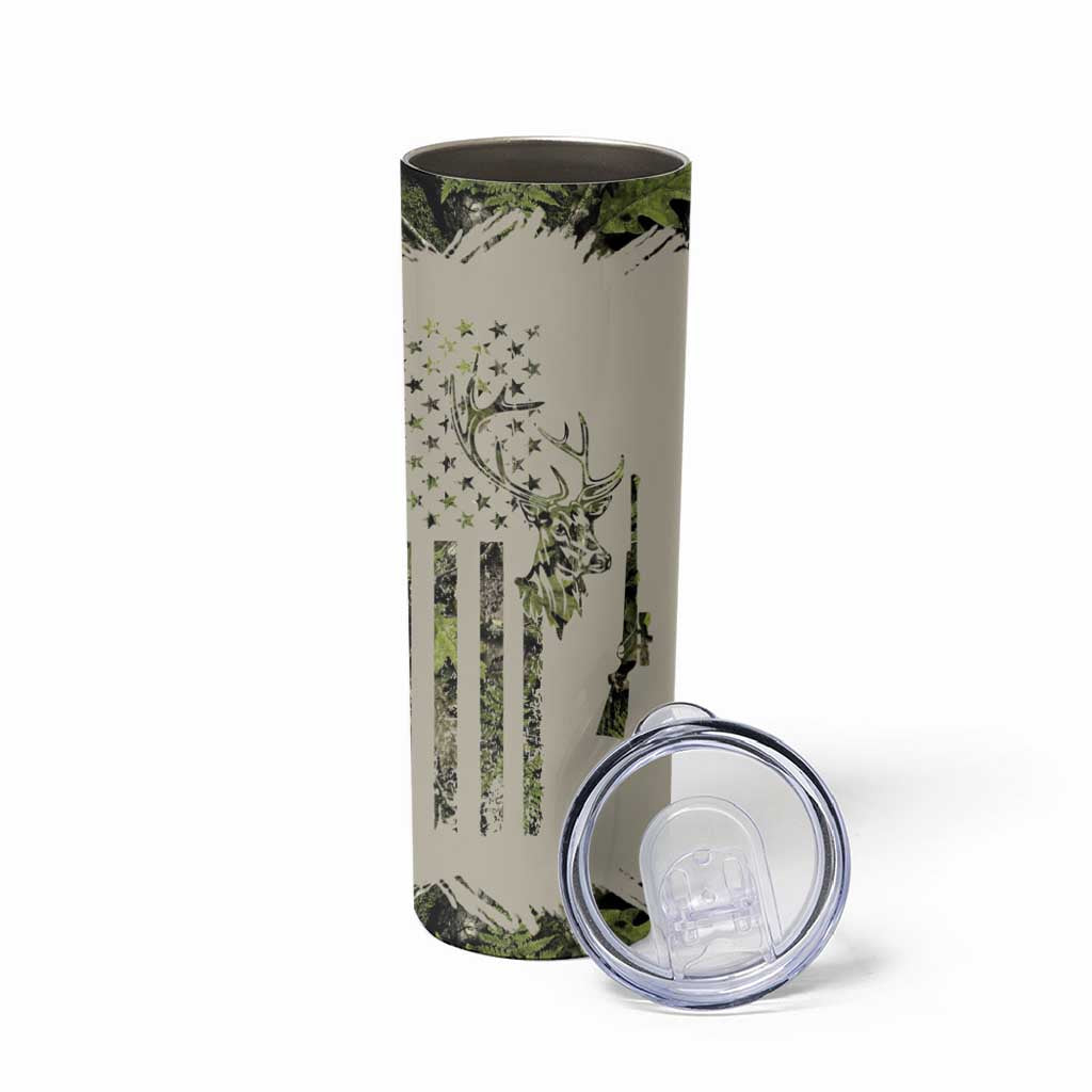 Deer Skull Camouflage Skinny Tumbler American Hunting Culture in Forest Green and Earth Tones
