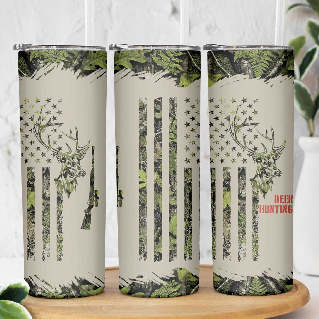 Deer Skull Camouflage Skinny Tumbler American Hunting Culture in Forest Green and Earth Tones